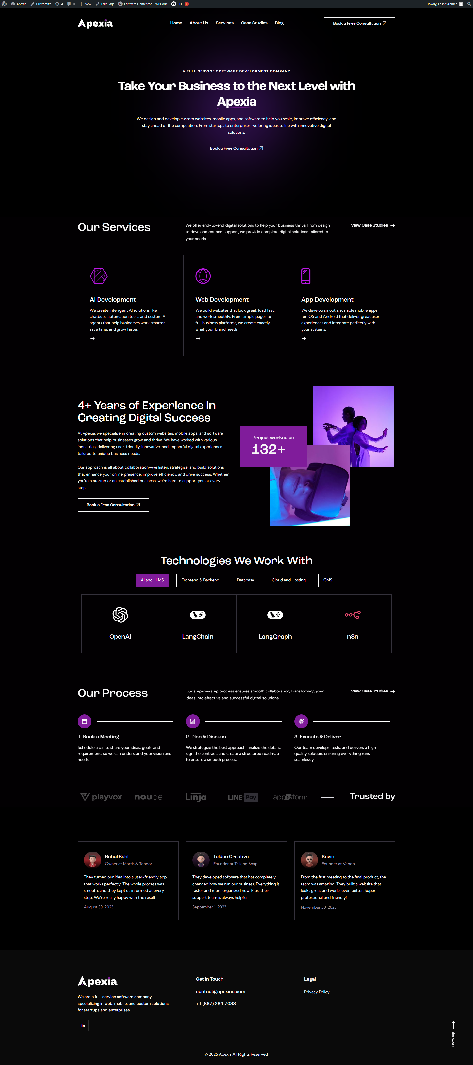 Apexia website full page preview