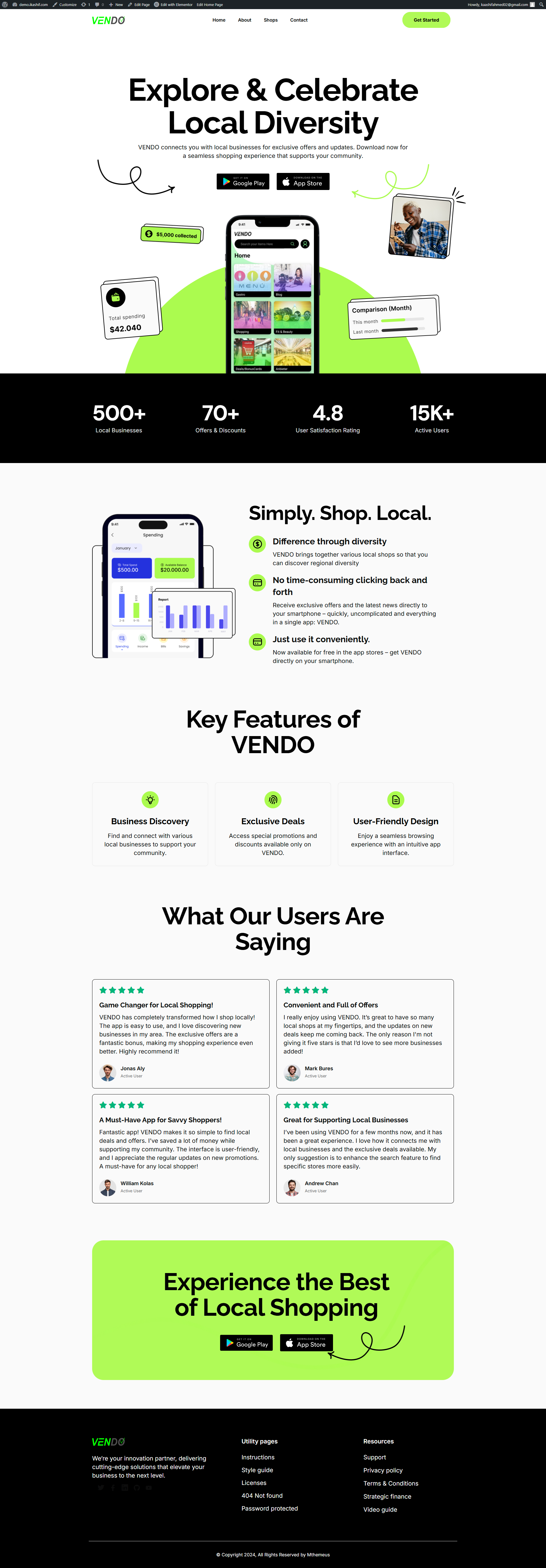 Vendo website full page preview
